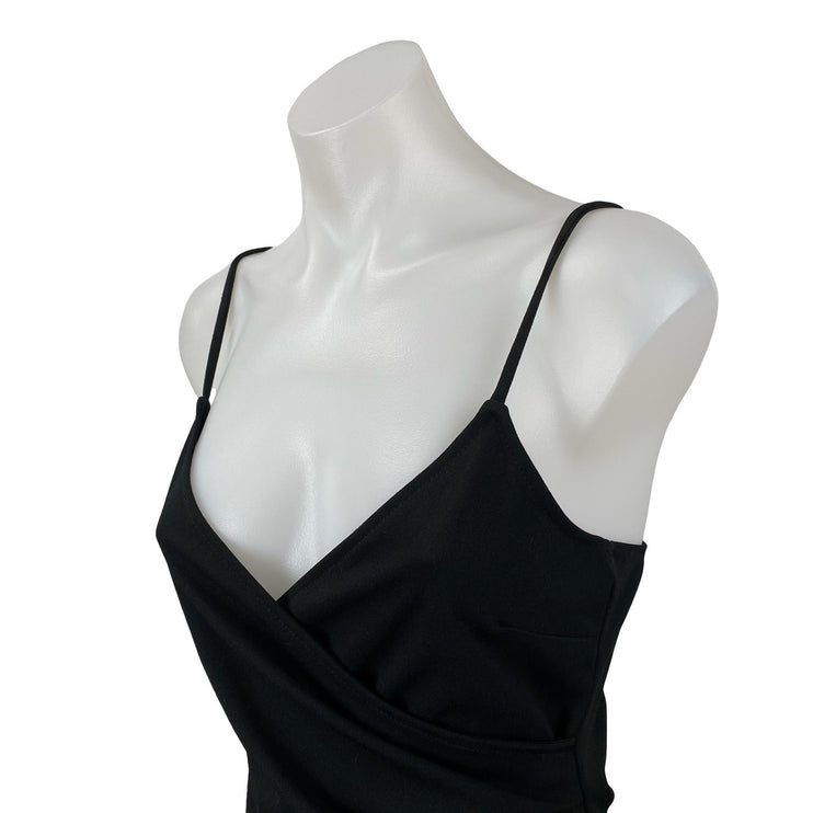 Windsor Black Sleeveless V Neck Cami Faux Wrap Tank Mini Bodycon Dress Size M