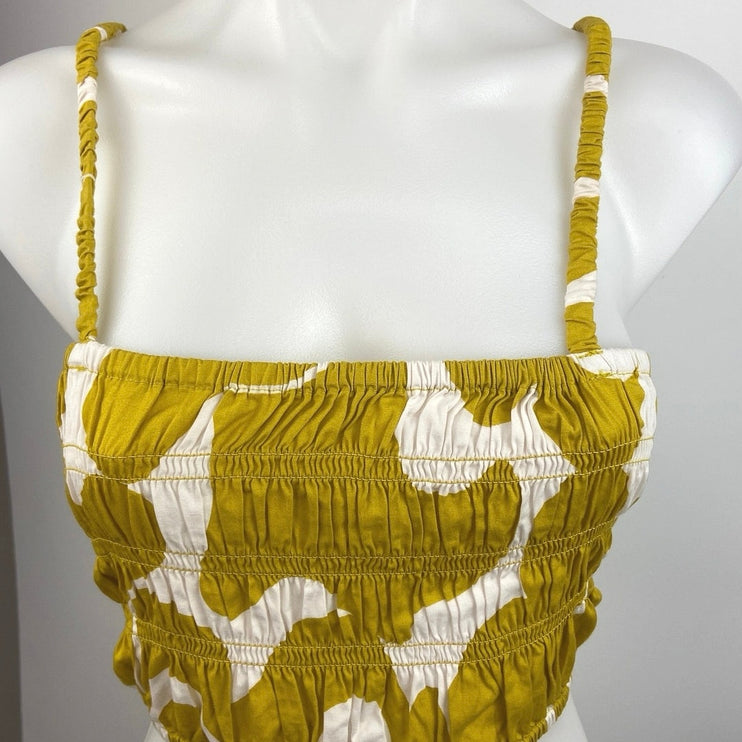 A New Day Yellow White Printed Smocked Square Neck Sleeveless Crop Top Size XL