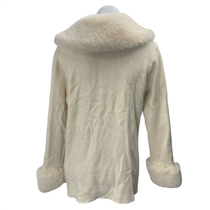 Sioni Women's Cream Long Sleeve Faux Fur Shawl Collar Cardigan Sweater Top Sz M