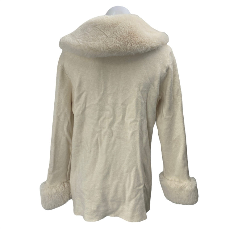 Sioni Women's Cream Long Sleeve Faux Fur Shawl Collar Cardigan Sweater Top Sz M
