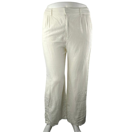Abercrombie & Fitch Women's White Linen High Waisted Wide Leg Trousers Pants L