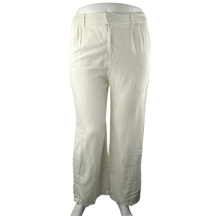 Abercrombie & Fitch Women's White Linen High Waisted Wide Leg Trousers Pants L