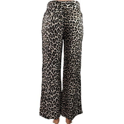 H&M Women's Black Leopard Animal Print High Rise Wide Leg Trousers Pants Size S