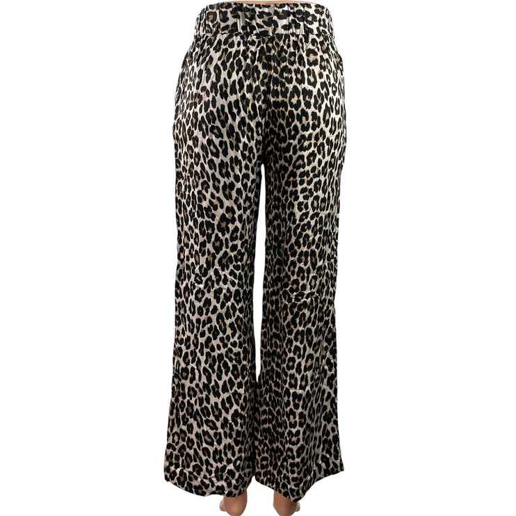H&M Women's Black Leopard Animal Print High Rise Wide Leg Trousers Pants Size S
