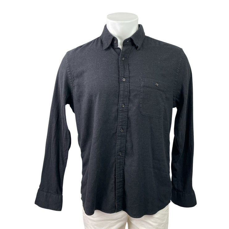 Faherty Men's Black Collar Chest Pocket Long Sleeve Button Down Shirt Top Size L