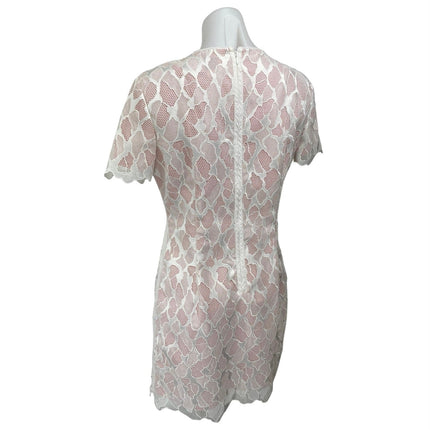 Reiss Anise Pink White Lace Short Sleeve Scalloped Mini Sheath Dress Size 8
