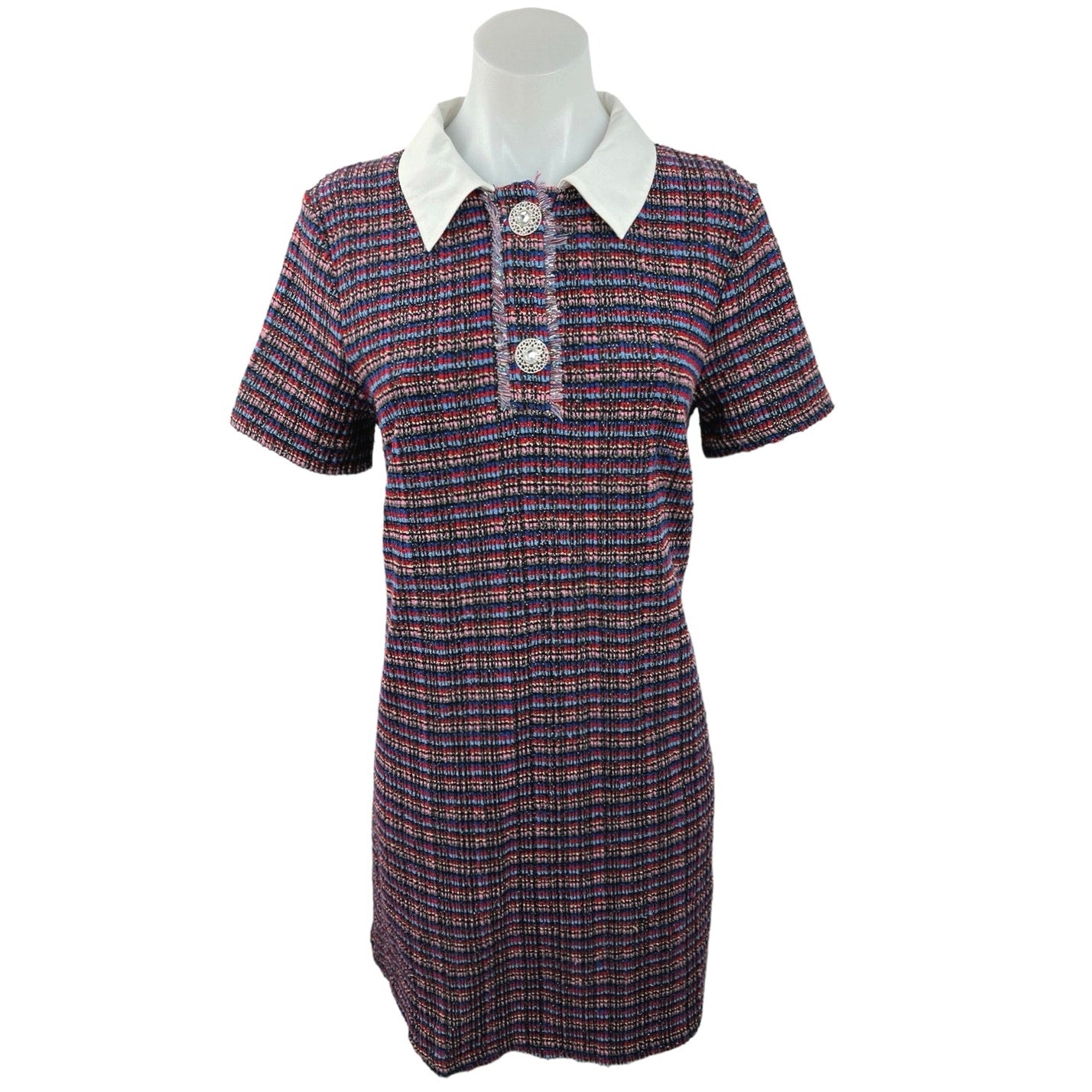 Zara Purple Tweed Multicolor Striped Short Sleeve Shift Polo Mini Dres – Brie Zara Purple Tweed Multicolor Striped Short Sleeve Shift Polo Mini Dres – Brie