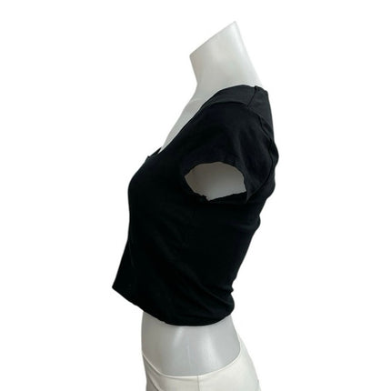 Abercrombie & Fitch Black Square Neck Short Sleeve Crop Tee T-Shirt Blouse Top M
