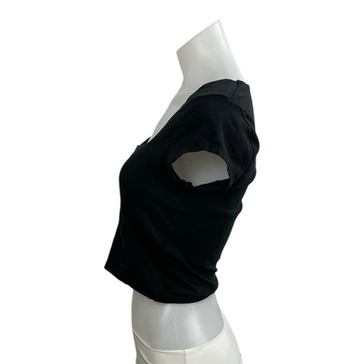 Abercrombie & Fitch Black Square Neck Short Sleeve Crop Tee T-Shirt Blouse Top M