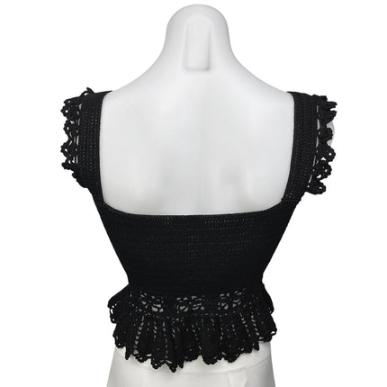 Sandro Black Crochet Knitted Sleeveless Sweetheart Peplum Crop Blouse Top Size 1