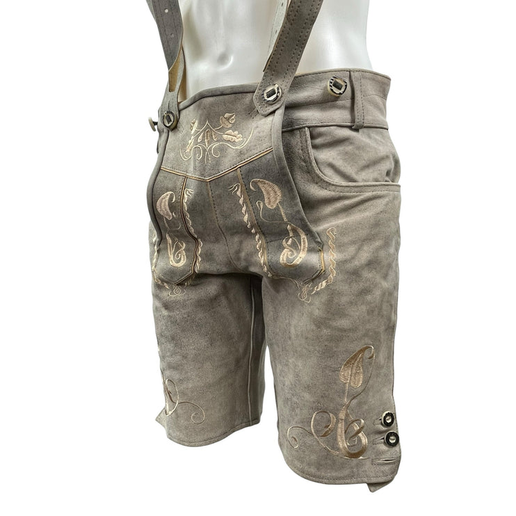 Schöneberger Trachten Couture Bergkristall Gray Leather Embroidered Shorts Sz 31