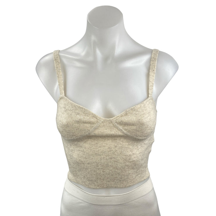 Aritzia Wilfred Beige Wool Cashmere Knit Bustier Corset Cami Tank Crop Top Sz S