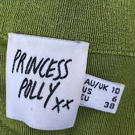 Princess Polly Womens Green Button Down Short Sleeve Shirt Top & Skirt Set Sz 6
