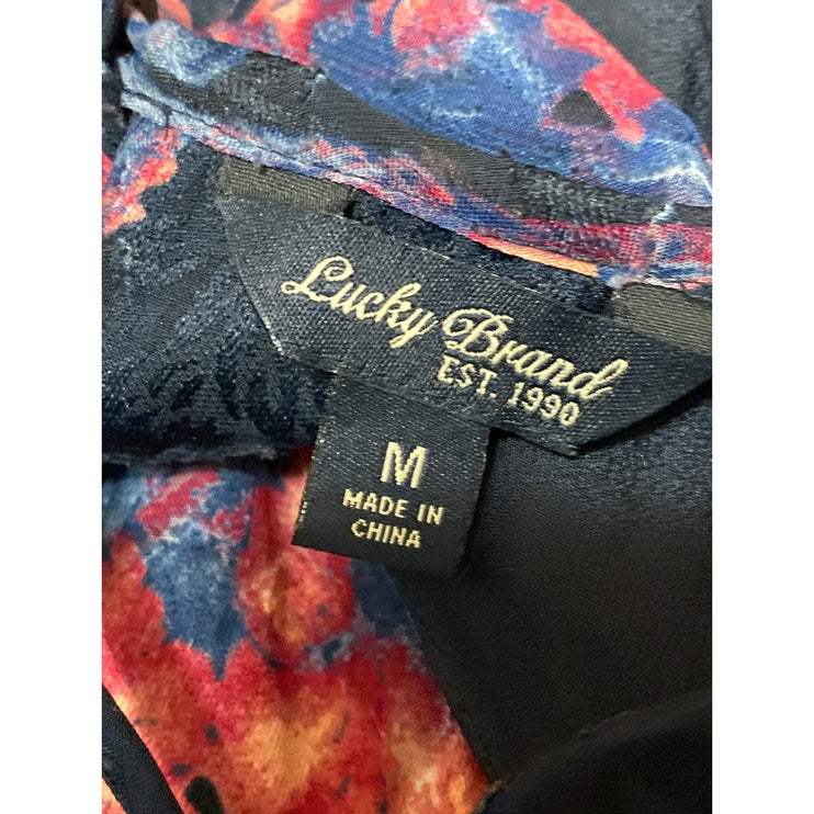 Lucky Brand Black Multicolor Floral High Neck Sleeveless Mini Blouson Dress M