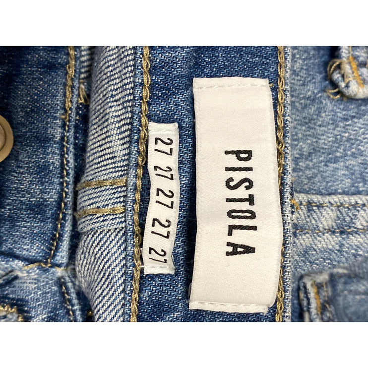 Pistola Blue High Rise Side Stripe Distressed Crop Cigarette Denim Jeans Size 27