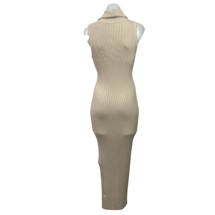 ASTR The Label Cream Beige Sleeveless Rib Knit Turtleneck Maxi Sweater Dress XS