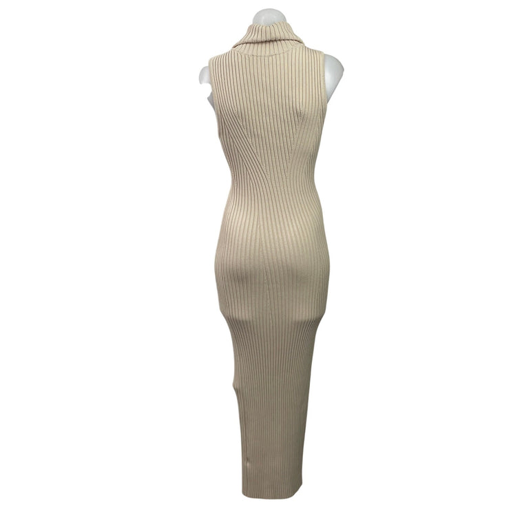 ASTR The Label Cream Beige Sleeveless Rib Knit Turtleneck Maxi Sweater Dress XS