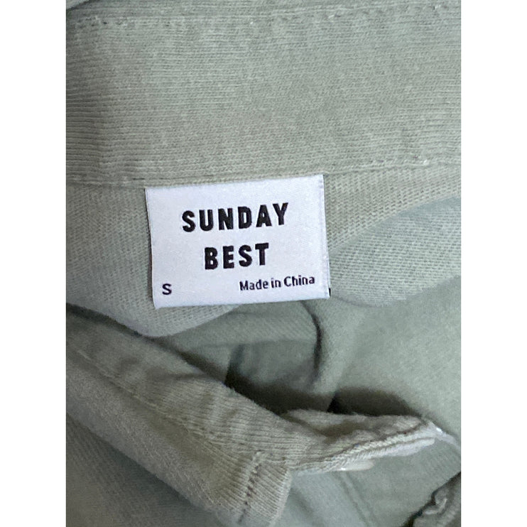 Aritzia Sunday Best Women's Green Long Sleeve Polo Cropped Shirt Top Size S