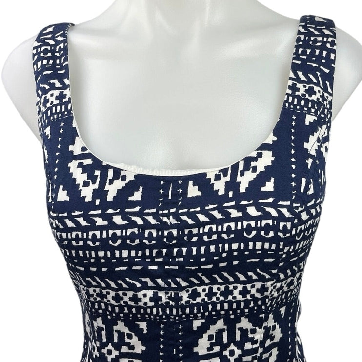 Nine West Blue Printed Scoop Neck Sleeveless Zipper A-Line Flare Dress Size 8