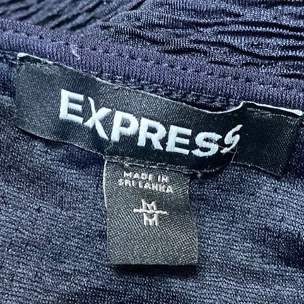 Express Women's Blue Short Puff Sleeve V-Neck Wrap Bodysuit Blouse Top Size M