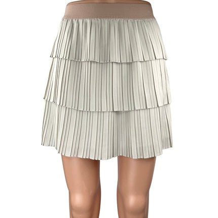 BCBGMaxazria Zana Beige White Pleated Tiered Layered Mini A-line Skirt Size XXS