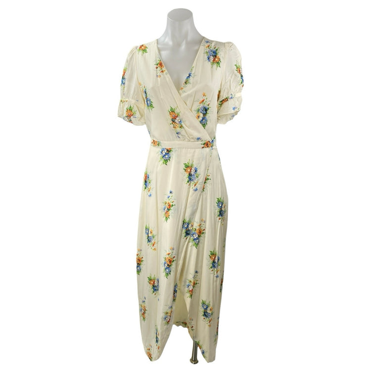 Madewell Women's Ivory Cream Floral Short Ruffle Sleeve Maxi Sheath Dress Size S