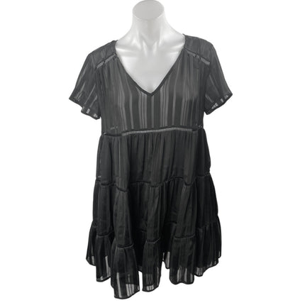 Urban Outfitters Black V-neck Short Sleeve Tiered Sheer Mini A-line Dress Size S