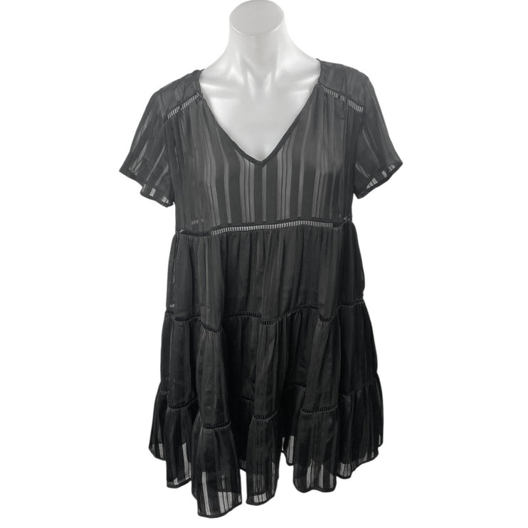Urban Outfitters Black V-neck Short Sleeve Tiered Sheer Mini A-line Dress Size S