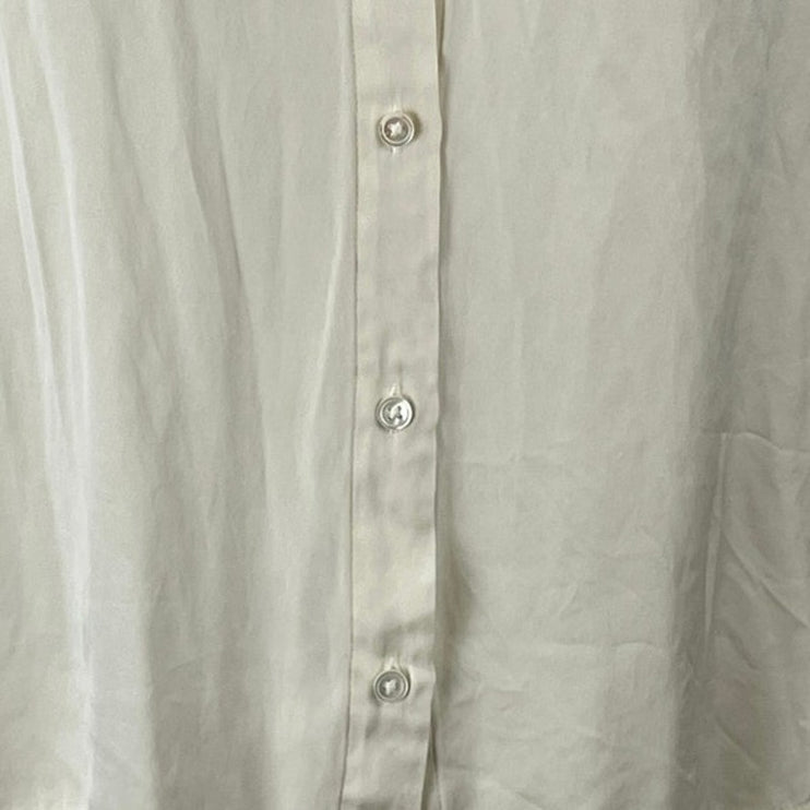 Quince Women's Cream Ivory Silk Satin Short Sleeve Button Up Shirt Top Size XS