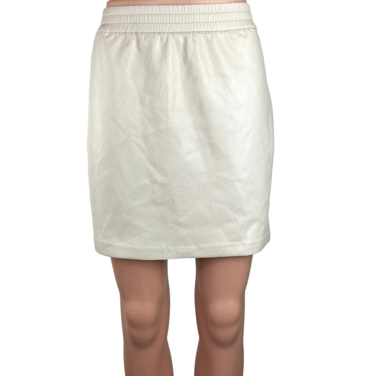 Aritzia Babaton White Faux Leather Elastic Waist Straight Pencil Mini Skirt Sz L