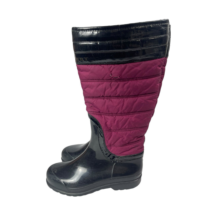 Burberry Pink Black Quilted Slip On Round Toe Knee High Snow Rain Boots Size 7.5