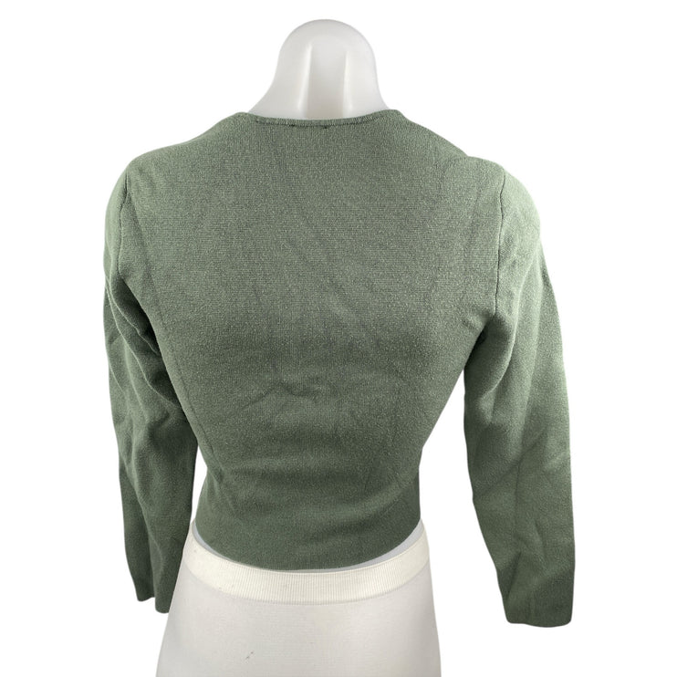 Abercrombie & Fitch Womens Green Knit Square Neck Long Sleeve Crop Sweater Top S