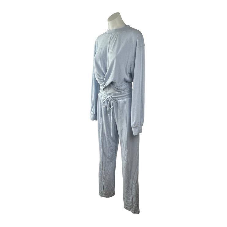 Qinsen Women's Blue Twist Front Long Sleeve Pants Sleepwear Pajama Set Size S