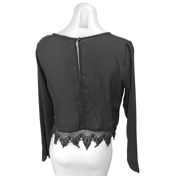 Urban Outfitters Ecote Women's Black Lace V-neck Long Sleeve Crop Blouse Top M