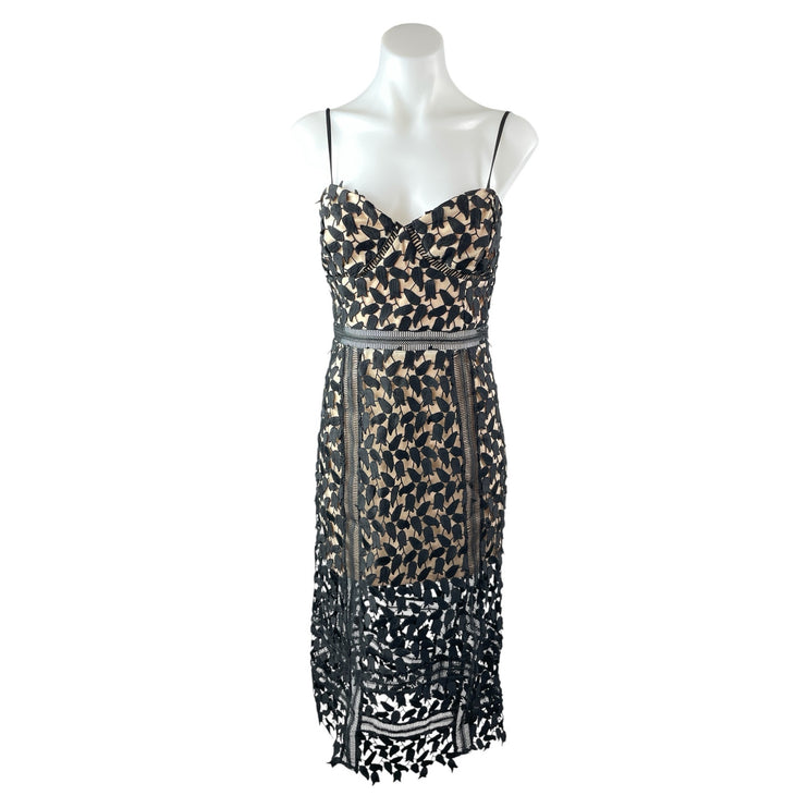 Just Me Black Beige Floral Layered Sleeveless Bustier Cami Midi Sheath Dress S