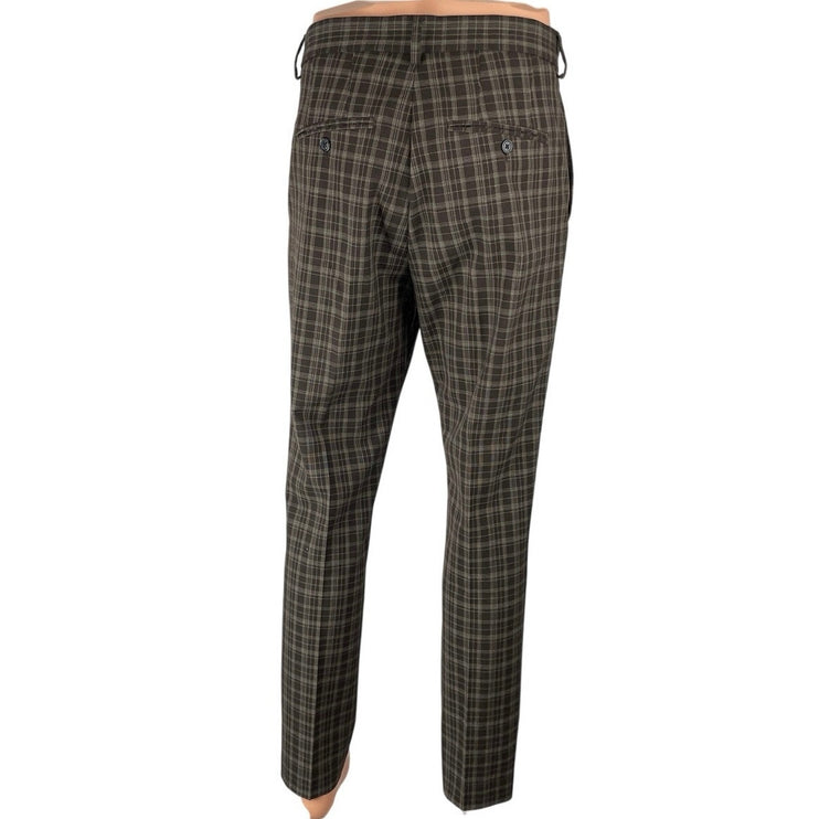 H&M Mens Brown Plaid Slim Fit Straight Leg Mid Rise Chino Trousers Pants Size 30