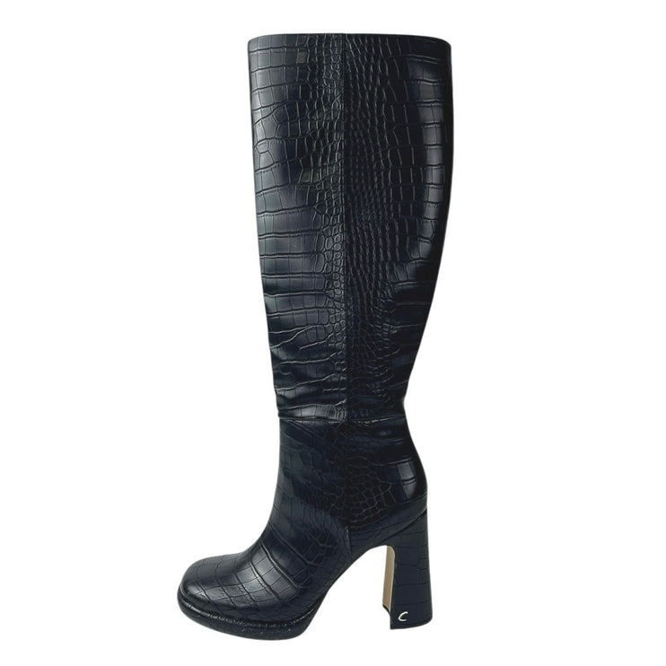 Circus by Sam Edelman Black Croc Leather Zip Up Heeled Knee High Boots Size 5.5