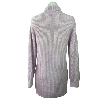 Women's Purple Pink Long Sleeves Cable Knit Turtleneck Mini Sweater Dress Size M