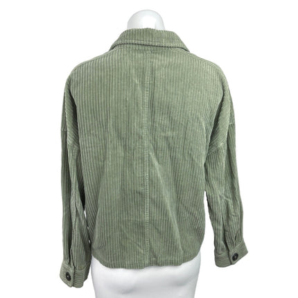 Zara Women's Green Corduroy Long Sleeve Collared Button Down Cropped Shacket XS