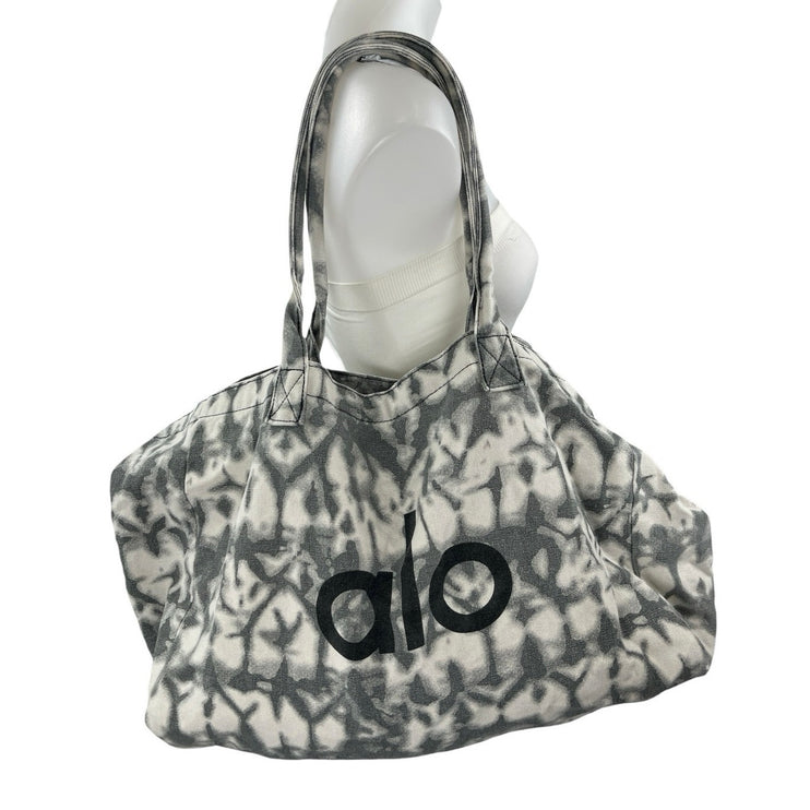 Alo Yoga Gray White Canvas Tie Dye Shopper Athletic Tote Bag Handbag Oversized
