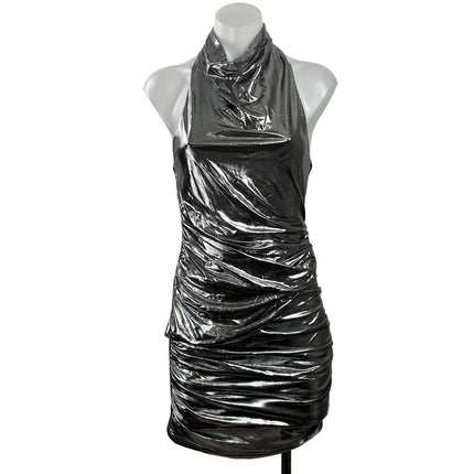 Superdown Nyla Women's Gray Sleeveless Metallic Ruched Bodycon Mini Dress Sz S