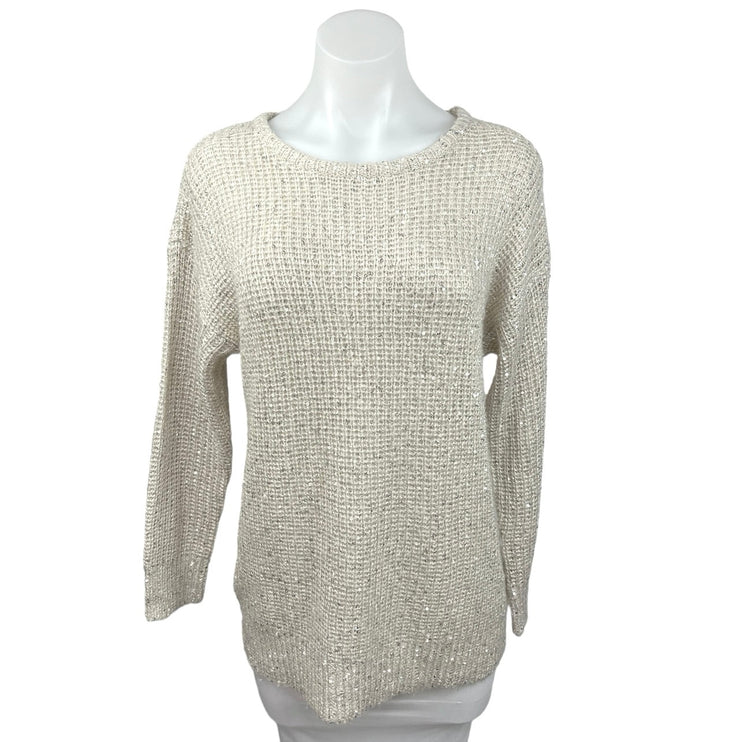 Atmosphere Women's Cream Sequins Ribbed Knit Long Sleeve Jumper Sweater Top Sz 6