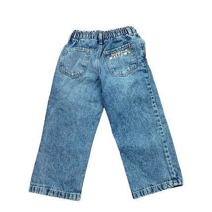 H&M Kids Girls Blue Character Embroidered Straight Wide Leg Denim Jeans Pants 5T