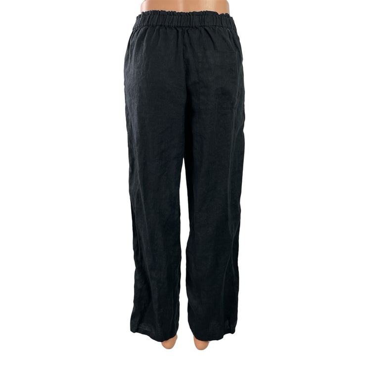 J.Crew 100% Linen Womens Black Elastic Waist Wide Leg Trousers Lounge Pants XS