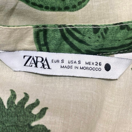 Zara Green Multicolor Printed Pleated Short Sleeve Button Down Shirt Dress Sz S