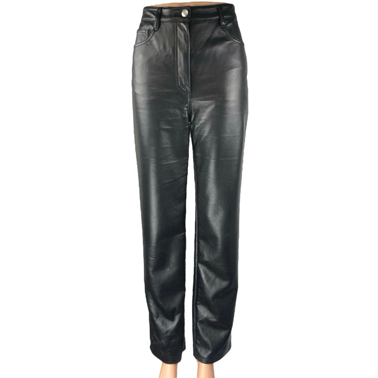 Aritzia Wilfred Women's Black Faux Leather High Rise Straight Trousers Pants 6