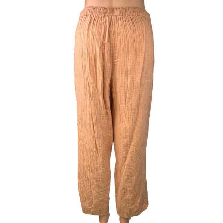 Aritzia Wilfred Orange Tan Elastic Waist Straight Wide Pull On Trousers Pants S