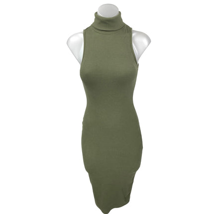 Zara Green Rib Knit Sleeveless Turtleneck Midi Sweater Bodycon Tank Dress Size S