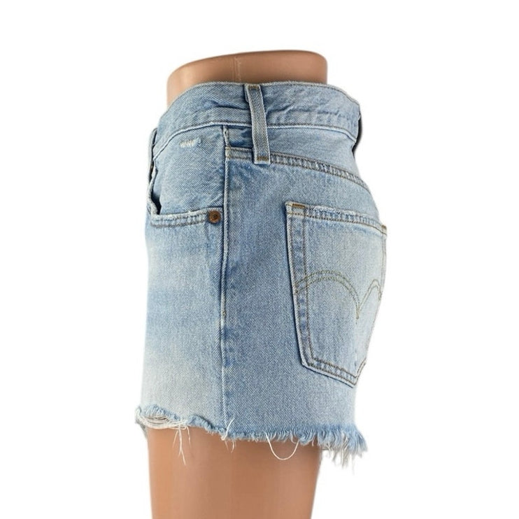 Levi's 501 Women's Blue High Waisted Frayed Raw Hem Cutoff Denim Jeans Shorts 27