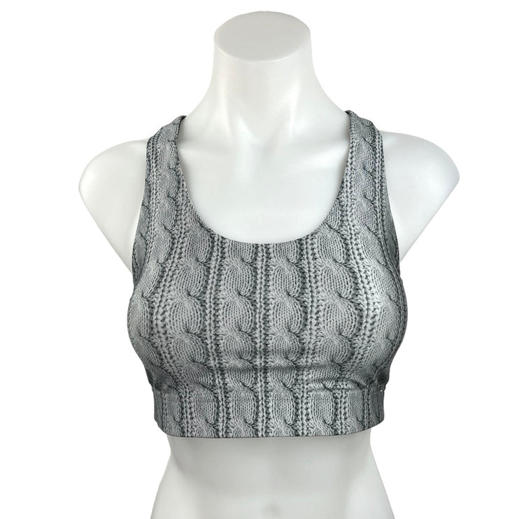 TEREZ Gray Cable Knit Hi-Shine Racer Back Activewear Fitness Sports Bra Size S